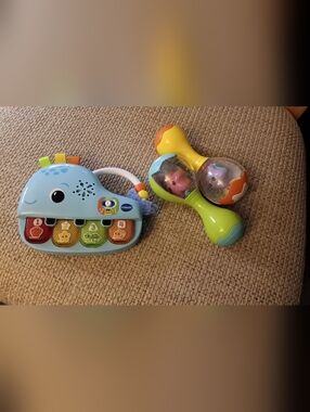 Whale Piano & Rattle Set - Blue and Green Interactive Baby Toy